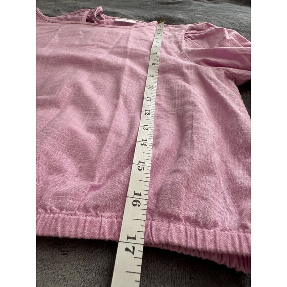 Women's Bohemian Puff Sleeve Crop Top XS Pink Tie Back Coquette Cottagecore - Picture 7 of 7